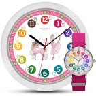 Lasten seinäkello ja rannekello pink