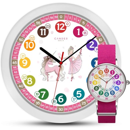 Lasten seinäkello ja rannekello pink