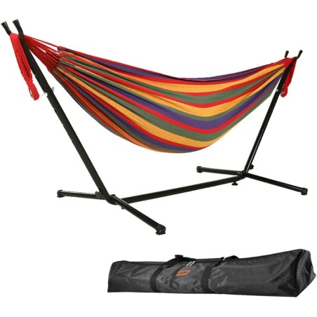 Kahden hengen riippumatto telineellä